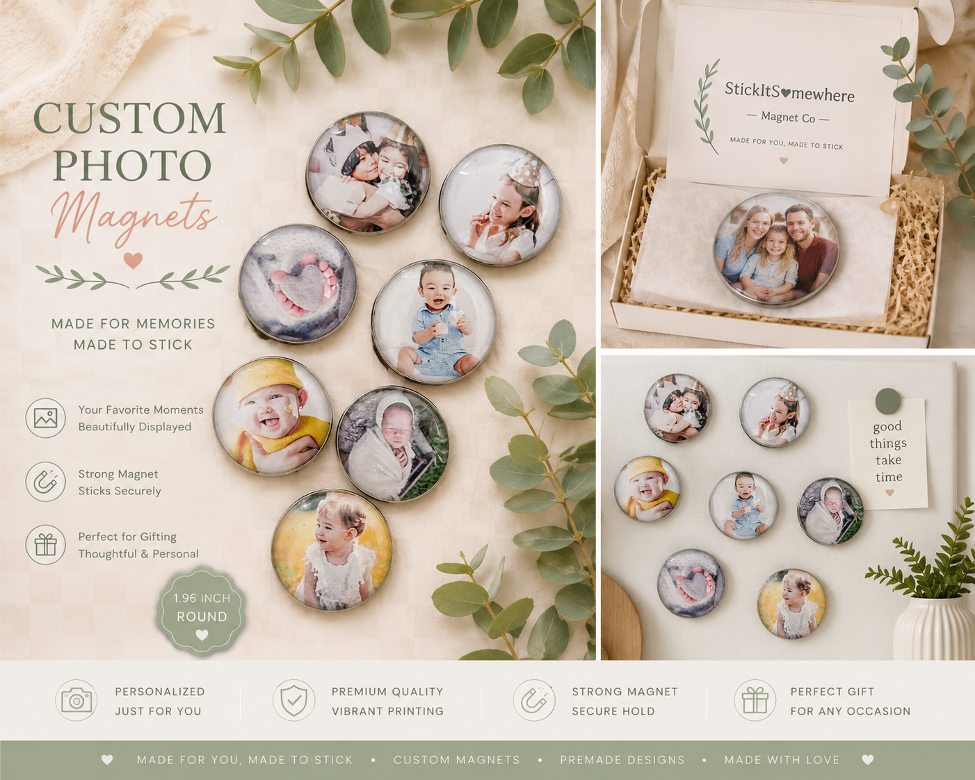 Custom round photo magnets — personalized keepsakes by StickItSomewhere Magnet Co.